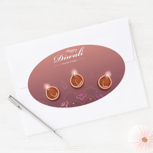 Happy Diwali Oval Sticker (Envelop)