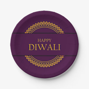 Happy Diwali Paars Gold Elegant 7 inch Papieren Bordje