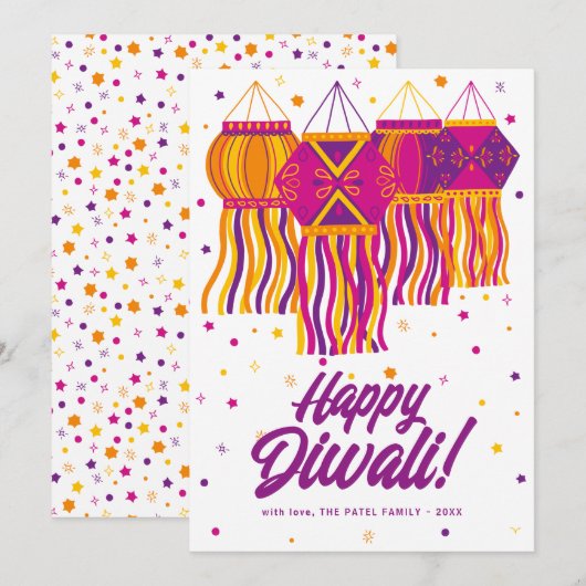 Happy Diwali Paars Pink Gold Lantern Lamp Kaart (Voorkant / Achterkant)