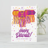 Happy Diwali Paars Pink Gold Lantern Lamp Kaart (Staand voorkant)