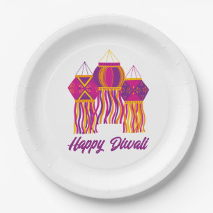 Happy Diwali Paars Pink Yellow Lantern Aangepast Papieren Bordje