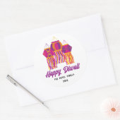 Happy Diwali Paars Pink Yellow Lantern Aangepast Ronde Sticker (Envelop)