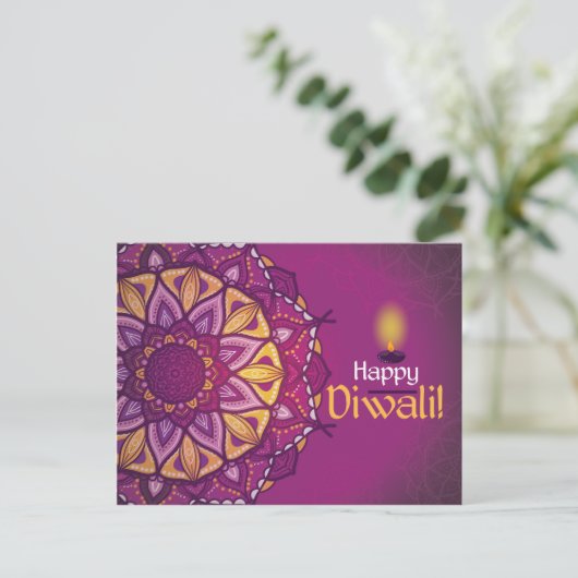 Happy diwali paarse sierrangoli briefkaart (Staand voorkant)