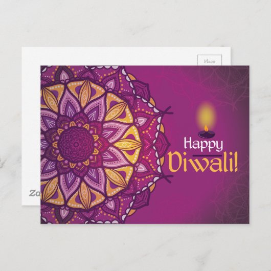 Happy diwali paarse sierrangoli briefkaart (Voorkant / Achterkant)