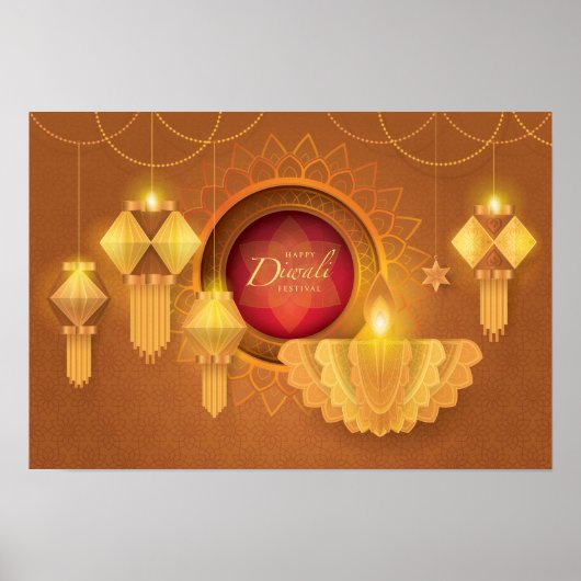 Happy Diwali Papercut Lantern Poster (Voorkant)