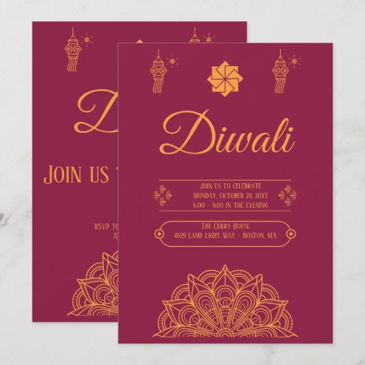 Happy Diwali Party Kaart (Voorkant / Achterkant)