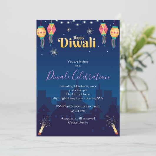 Happy Diwali Party Uitnodiging (Staand voorkant)
