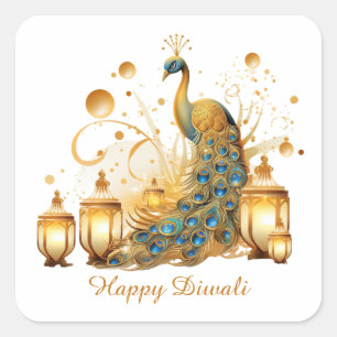 Happy Diwali Pauw Lantaarn Festival van het Licht Vierkante Sticker