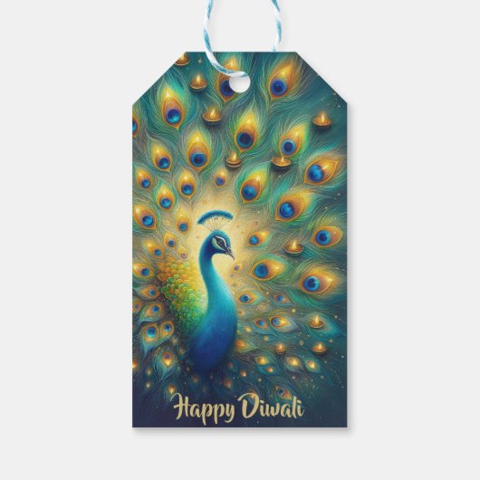 Happy Diwali Peacock Cadeaulabel (Achterkant)