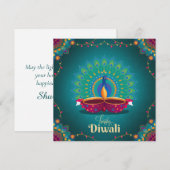 Happy Diwali Peacock Diya Festival van Lichtblauw Feestdagenkaart (Voorkant / Achterkant)