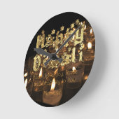 Happy Diwali Quote Black Gold Typography Candles Ronde Klok (Hoek)