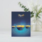 Happy Diwali Rangoli Blue Diya Festival van het Li Feestdagenkaart (Staand voorkant)