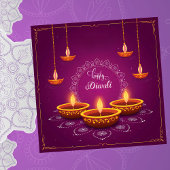 Happy Diwali Rangoli Diya Festival van Licht Paars Feestdagenkaart