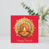 Happy Diwali Rangoli Diya Festival van Licht Rood Feestdagenkaart (Staand voorkant)