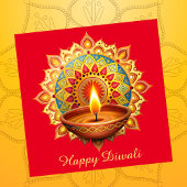 Happy Diwali Rangoli Diya Festival van Licht Rood Feestdagenkaart