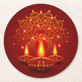 Happy Diwali Red Gold Sparkle Mandala Diya Candles Ronde Kartonnen Onderzetter (Voorkant)