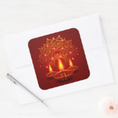 Happy Diwali Red Gold Sparkle Mandala Diya Candles Vierkante Sticker (Envelop)