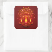 Happy Diwali Red Gold Sparkle Mandala Diya Candles Vierkante Sticker (Tas)