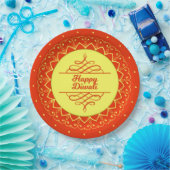 Happy Diwali Sinaasappel Cream Mandala Modern 9" Papieren Bordje (Feest)