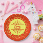 Happy Diwali Sinaasappel Cream Mandala Modern 9" Papieren Bordje (Feest)