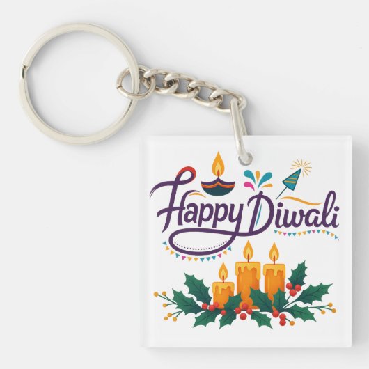Happy Diwali Square Keychain (voorkant)
