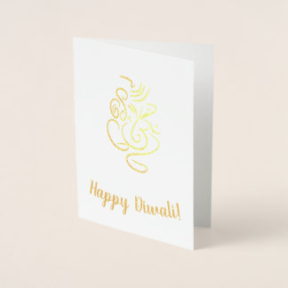 Happy Diwali Tekst met Ganesh & Aum Folie Line Art Kaarten
