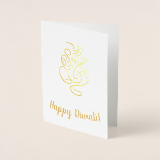 Happy Diwali Tekst met Ganesh & Aum Folie Line Art Kaarten (Voorkant)