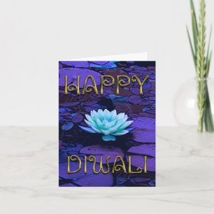 Happy Diwali Typografie Paarse Floral Lotus Flower Kaart
