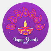 Happy Diwali voegt 20xx Paars Geel Rood toe Ronde Sticker (Voorkant)