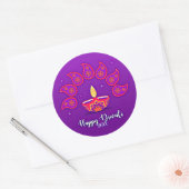 Happy Diwali voegt 20xx Paars Geel Rood toe Ronde Sticker (Envelop)