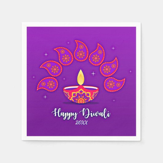 Happy Diwali voegt 20xx Paars Geel Rood toe Servet (Voorkant)
