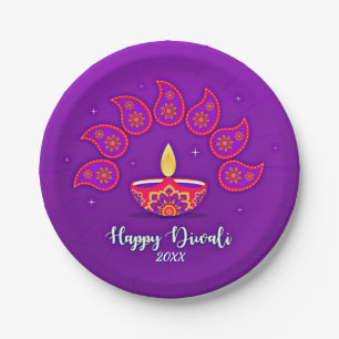 Happy Diwali voegt 20xx Paars Yellow Red 7" toe Papieren Bordje