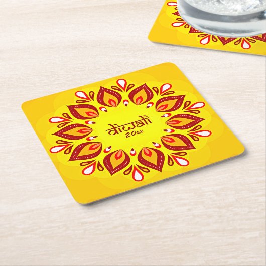 Happy Diwali voegt jaar Geel Rood toe Kartonnen Onderzetters (Schuin)