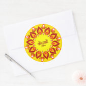 Happy Diwali voegt jaar Geel Rood toe Ronde Sticker (Envelop)