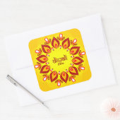 Happy Diwali voegt jaar Geel Rood toe Vierkante Sticker (Envelop)