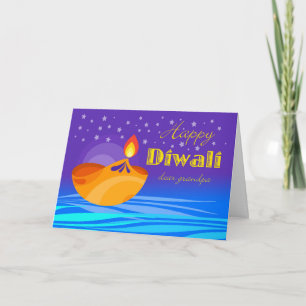 Happy Diwali voor opa, Diya en Stars Kaart