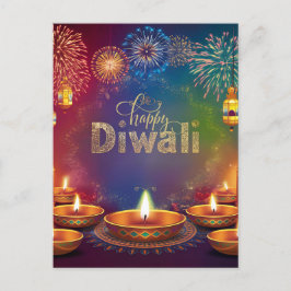Happy Diwali Vuurwerk Diya Festival van het Licht Feestdagenkaart