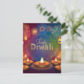 Happy Diwali Vuurwerk Diya Festival van het Licht Feestdagenkaart (Staand voorkant)