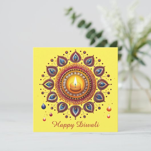 Happy Diwali Vuurwerk Diya Festival van het Licht Feestdagenkaart (Staand voorkant)
