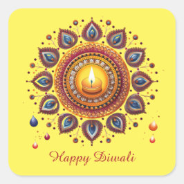 Happy Diwali Vuurwerk Diya Festival van het Licht Vierkante Sticker