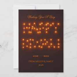 Happy Diwali Warm String Lights Typografie Kunst Feestdagenkaart