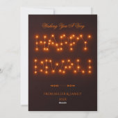Happy Diwali Warm String Lights Typografie Kunst Feestdagenkaart (Achterkant)