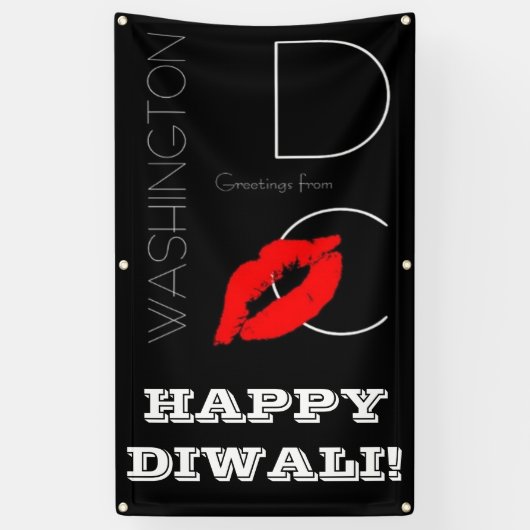 Happy Diwali Washington DC Red Lipstick Kiss Spandoek (Verticaal)