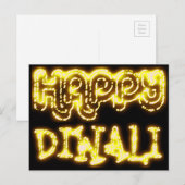 Happy Diwali Yellow Golden Lights Typografie Night Briefkaart (Voorkant / Achterkant)