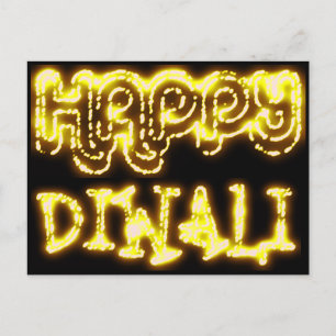 Happy Diwali Yellow Golden Lights Typografie Night Briefkaart