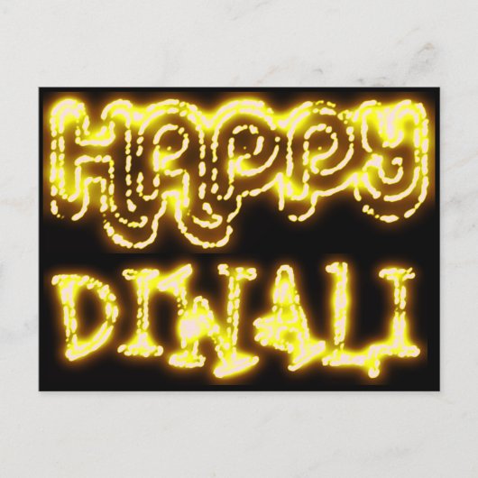 Happy Diwali Yellow Golden Lights Typografie Night Briefkaart (Voorkant)