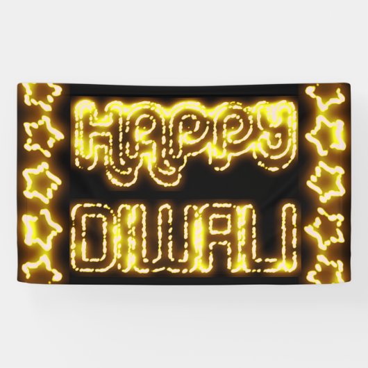Happy Diwali Yellow Golden Lights Typografische St Spandoek (Horizontaal)