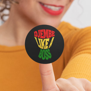 Happy Djembe als een baas African Drum Typografie Ronde Sticker