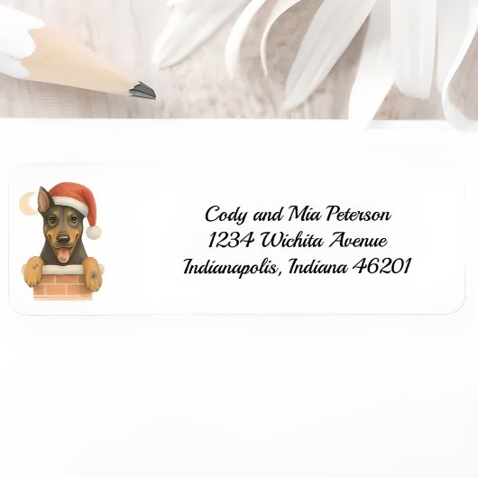 Happy Doberman Christmas Return Adreslabel Etiket