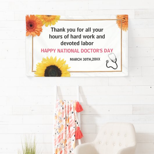 Happy Doctors Day Stethoscoop & Sunflower Lijst Spandoek (Insitu)